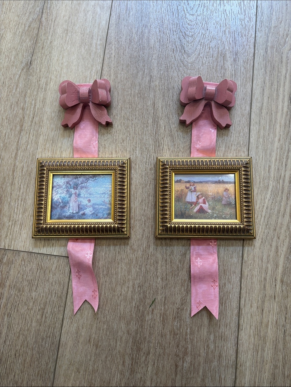 Pink Ribbon Wall Plaques with Gold Frame - Decorative Home Accent